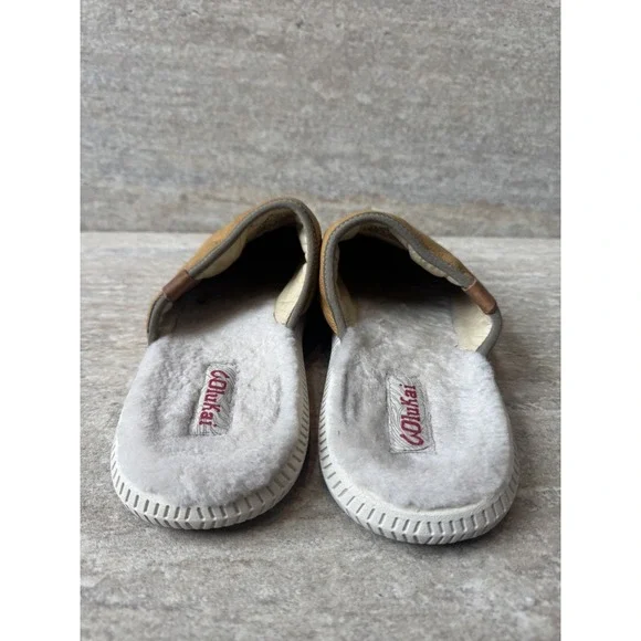OluKai Mua 'Ili Premium Leather Slip On Shoe Slipper Mens Sz 10 Golden Sand $120